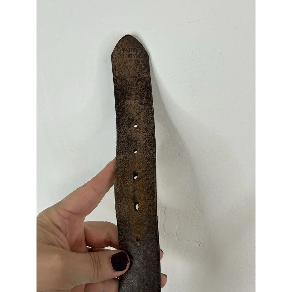 Leather Embossed Vintage Belt Brown Western Cowboy Boho Size 44 Retro Western
